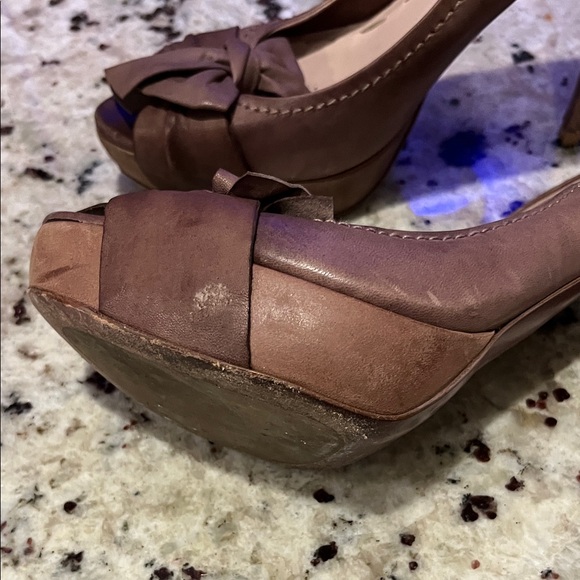 Miu Miu Brown Peep-Toe Bow Heels - Picture 6 of 9